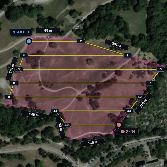 Generated flight route with the flight settings panel in the FlyPath planner