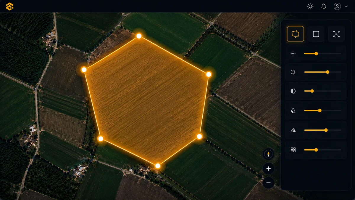 FlyPath DJI drone mission planner showing a survey polygon and generated flight grid