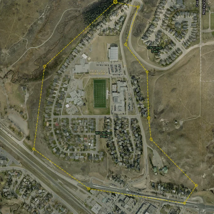 Survey area polygon drawn on the satellite map in the FlyPath planner