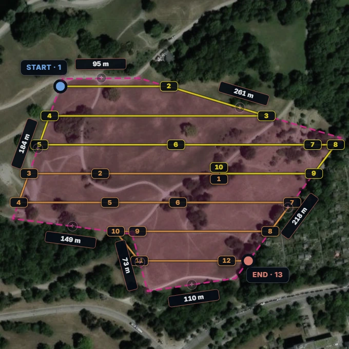 Terrain following with inserted waypoints and contour lines over hilly ground